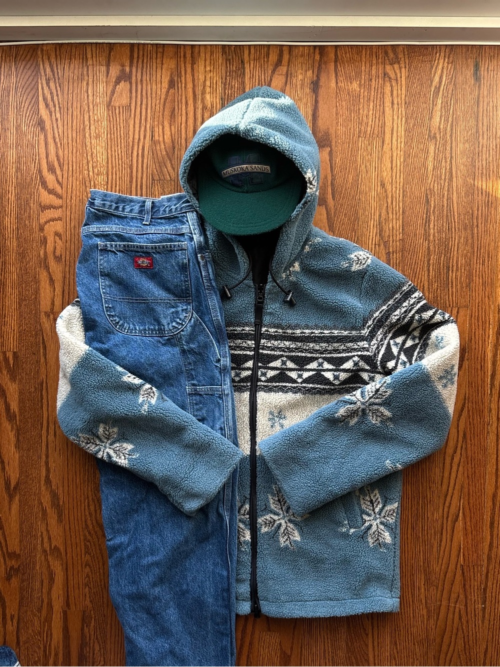 Pendleton Teal Blue Snowflake Zip-Up Hooded Fleece Sweater